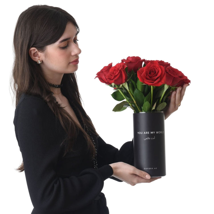 12 Red Roses In You Are My World Vase Cake Combo - Zuvees.ae