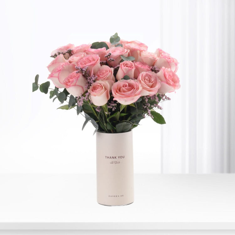 24 Pink Roses Thank You Vase