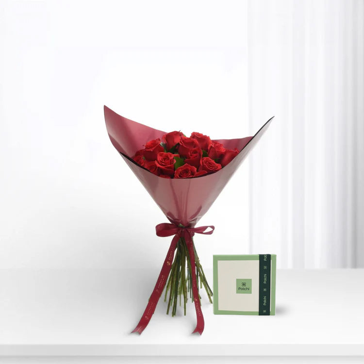 24 Red Roses Love Bouquet Chocolate Combo - Zuvees.ae