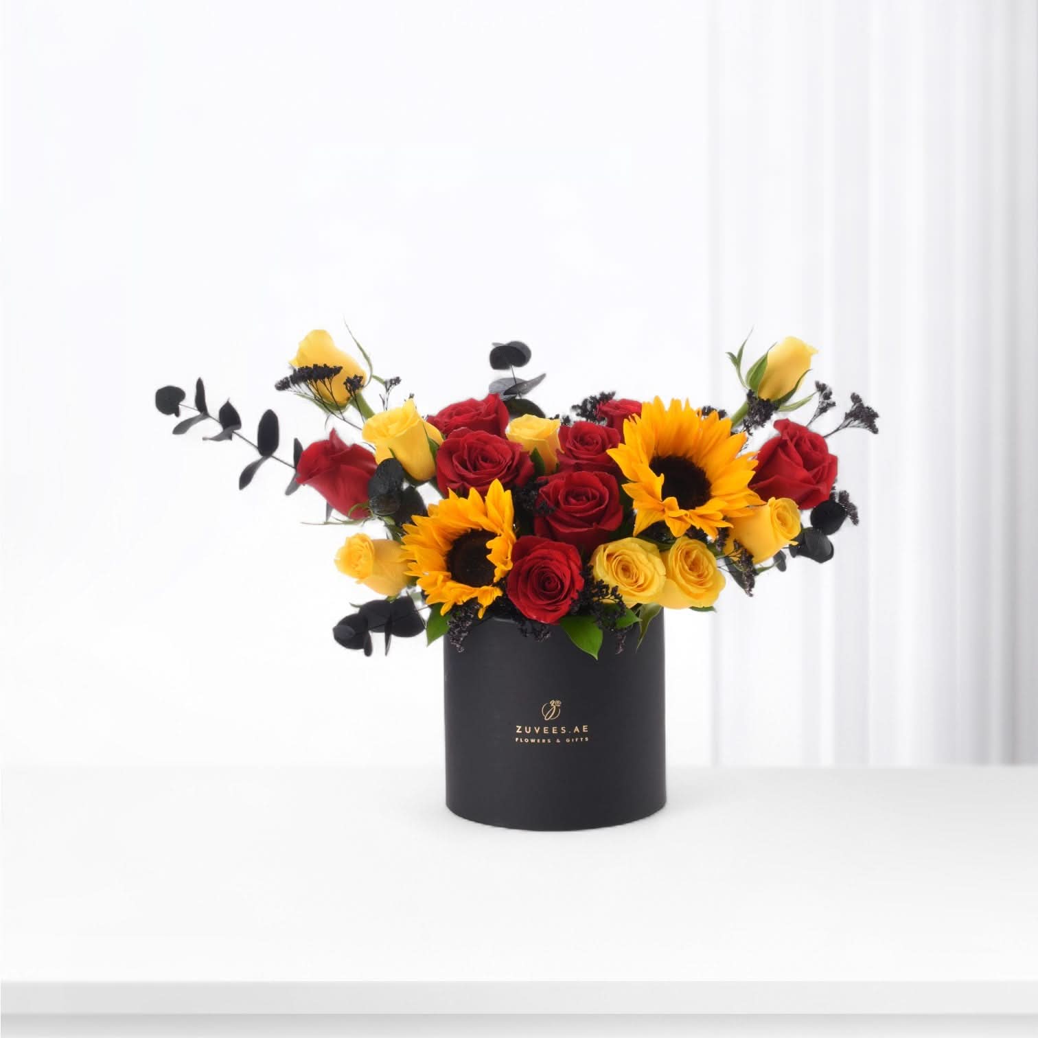 Crimson Sol Bloom Box with Red Velvet Cake