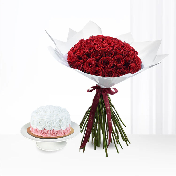 50 Red Roses & Cake Combo - Zuvees.ae