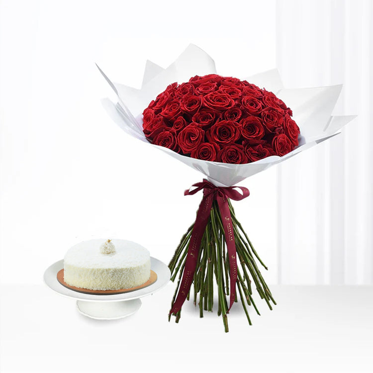 50 Red Roses & Cake Combo - Zuvees.ae