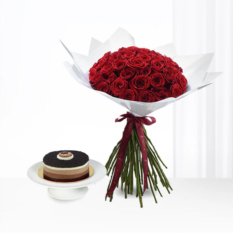 50 Red Roses & Cake Combo - Zuvees.ae