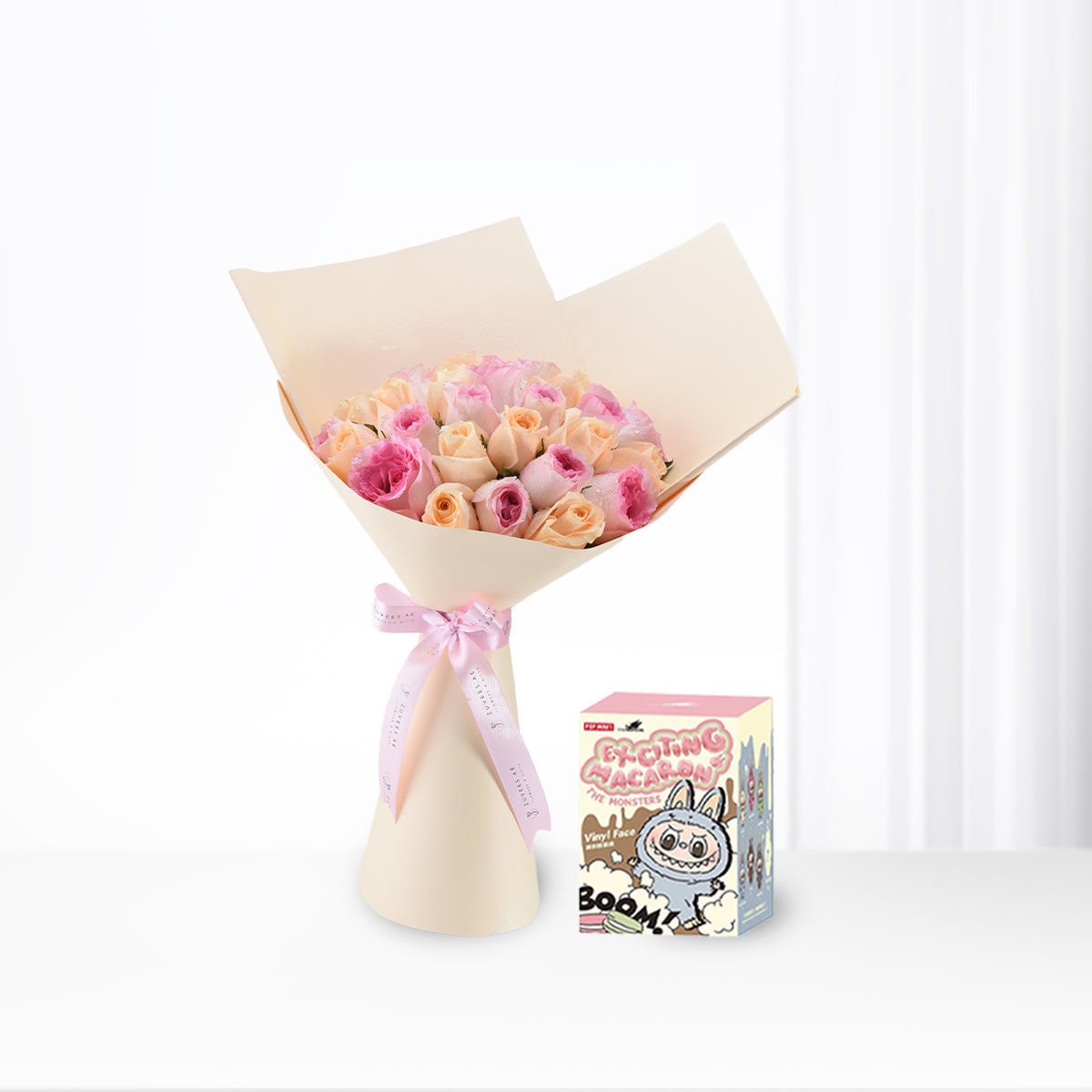 Peach & Blush Roses with Labubu