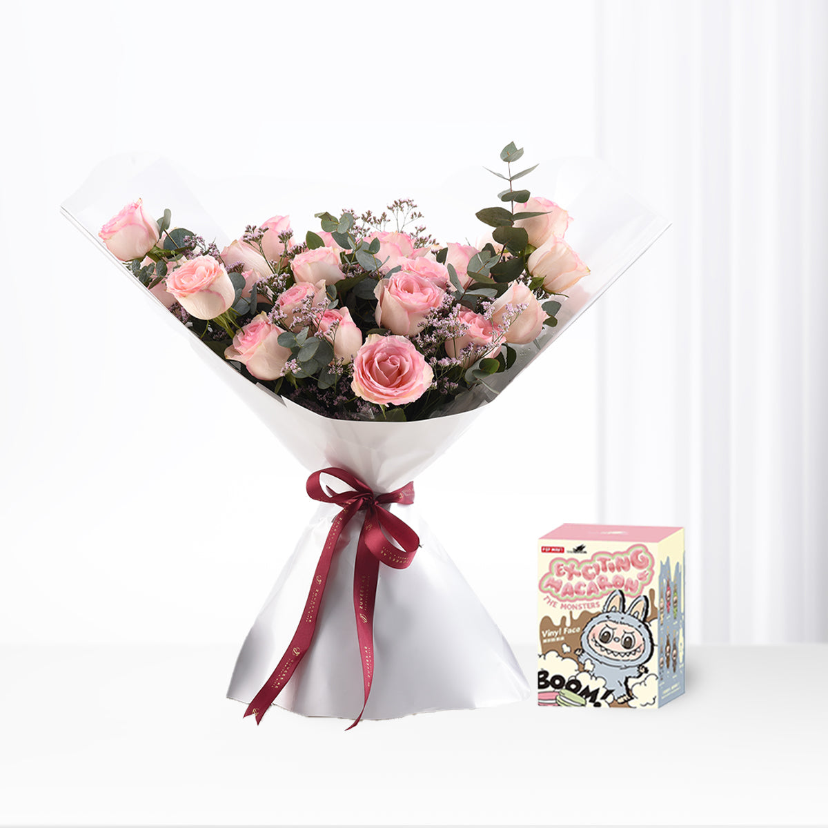 24 Pink Roses & Labubu Monster