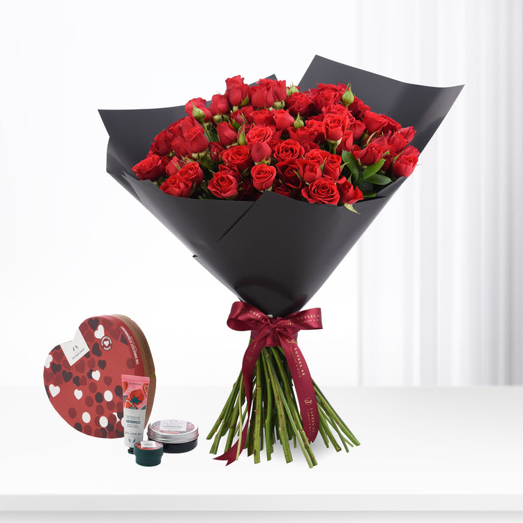 Majestic Red Spray Roses with Strawberry Gift Box