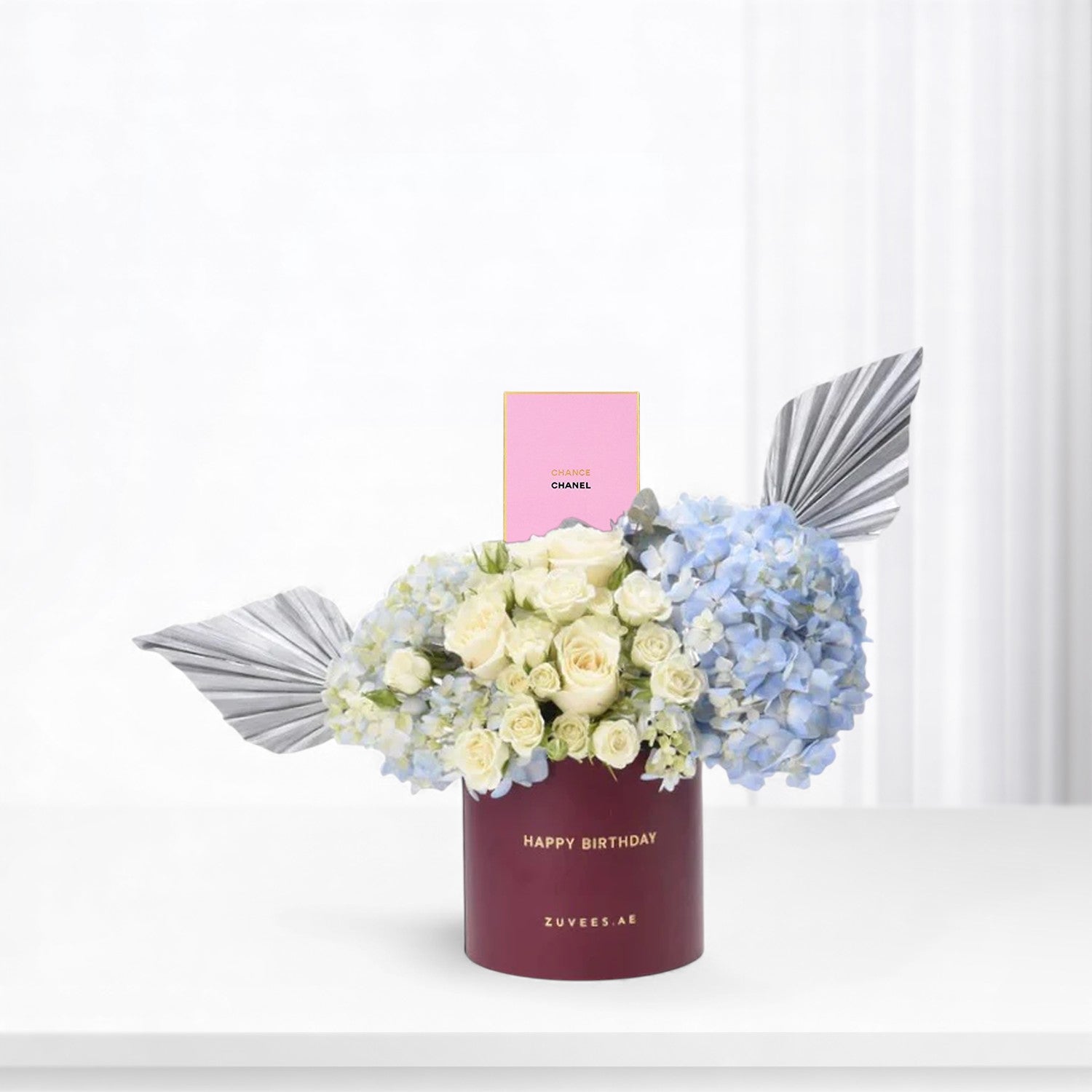 Blue & White Birthday Bloom Box Perfume Combo - Zuvees.ae