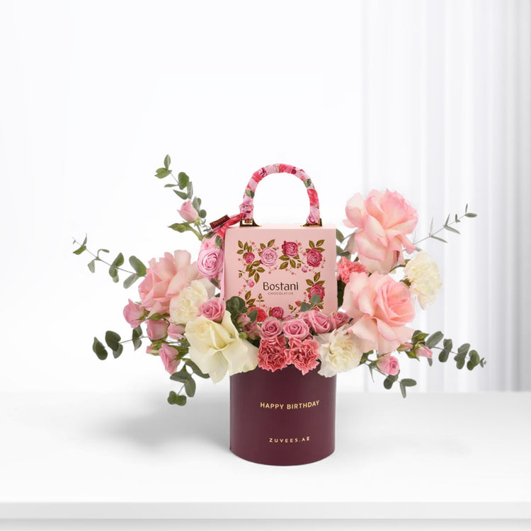 Blushing Delight Birthday Bloom & Chocolate Combo - Zuvees.ae