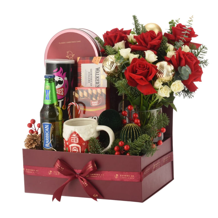 Christmas Bloom & Treats Hamper Box
