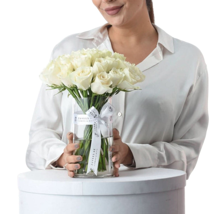 Eternal White in Glass Vase - Zuvees.ae