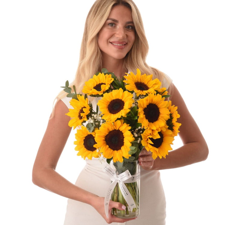 The Golden Ten Sunflowers Glass Vase
