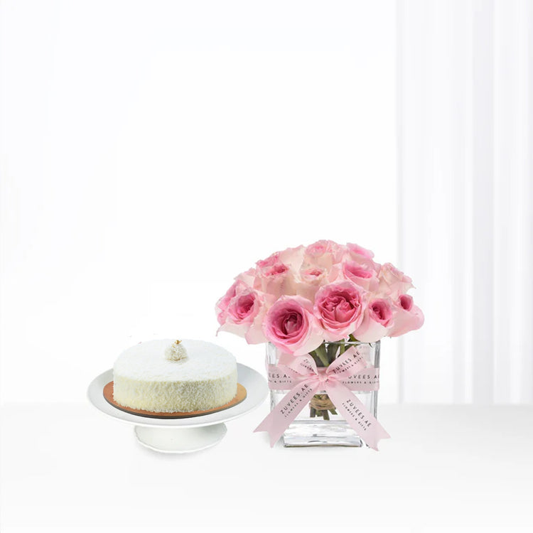 Mandala Pink Roses Vase Cake Combo - Zuvees.ae