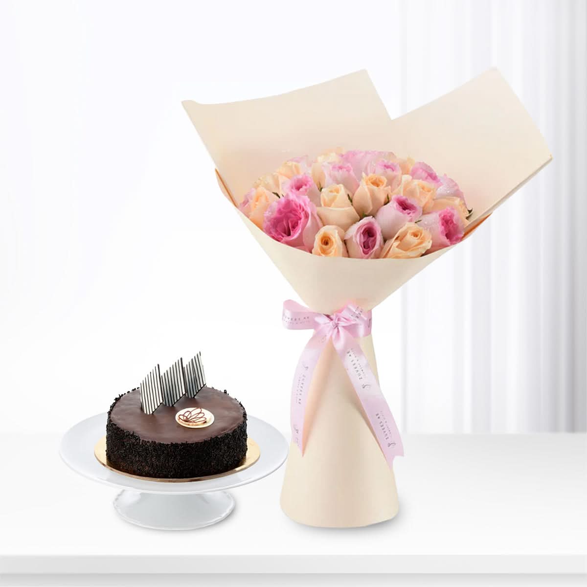 Peach & Pink Delight Bouquet Cake Combo - Zuvees.ae
