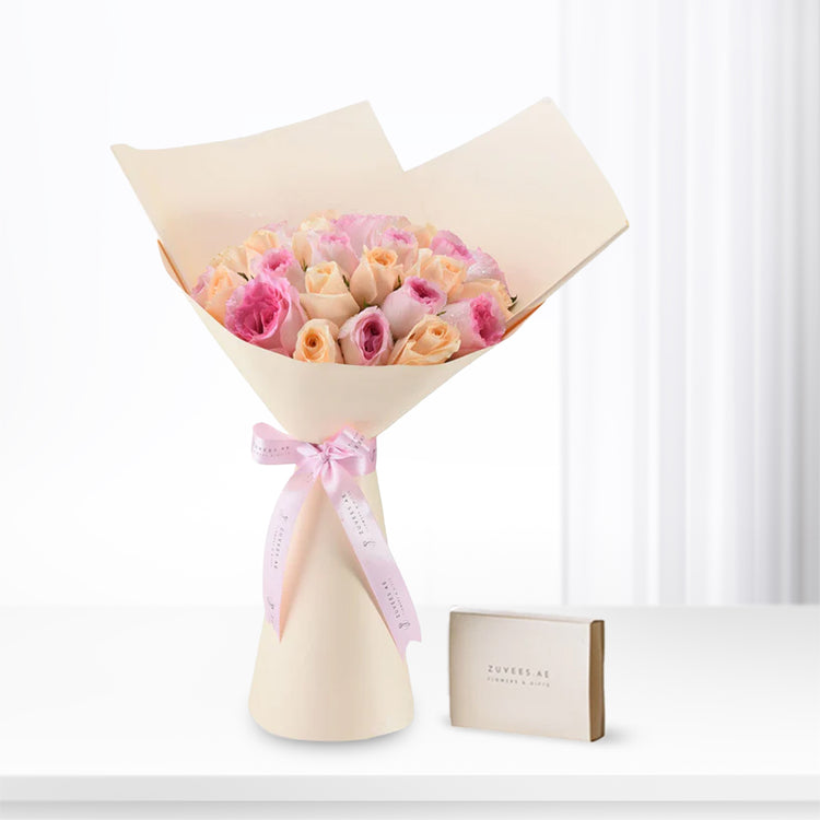 Peach & Pink Delight Bouquet Chocolate Combo - Zuvees.ae