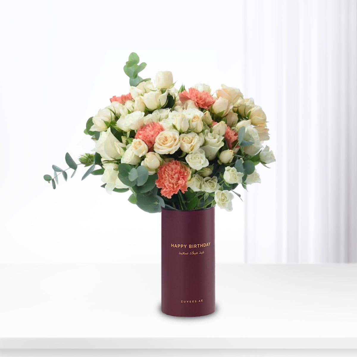 Peach & White Harmony In Birthday Vase - Zuvees.ae
