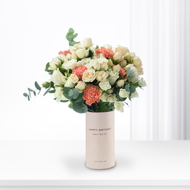 Peach & White Harmony In Birthday Vase - Zuvees.ae