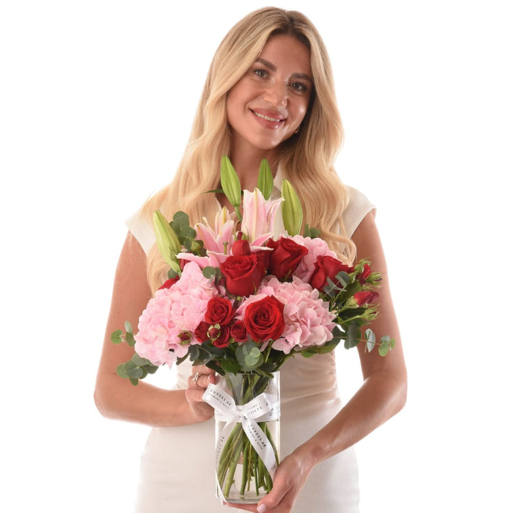 Roses Over Pink Clouds Glass Vase