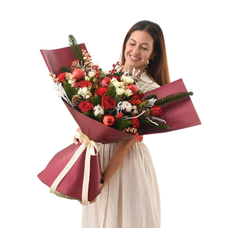 Snowlit Roses of Christmas Bouquet