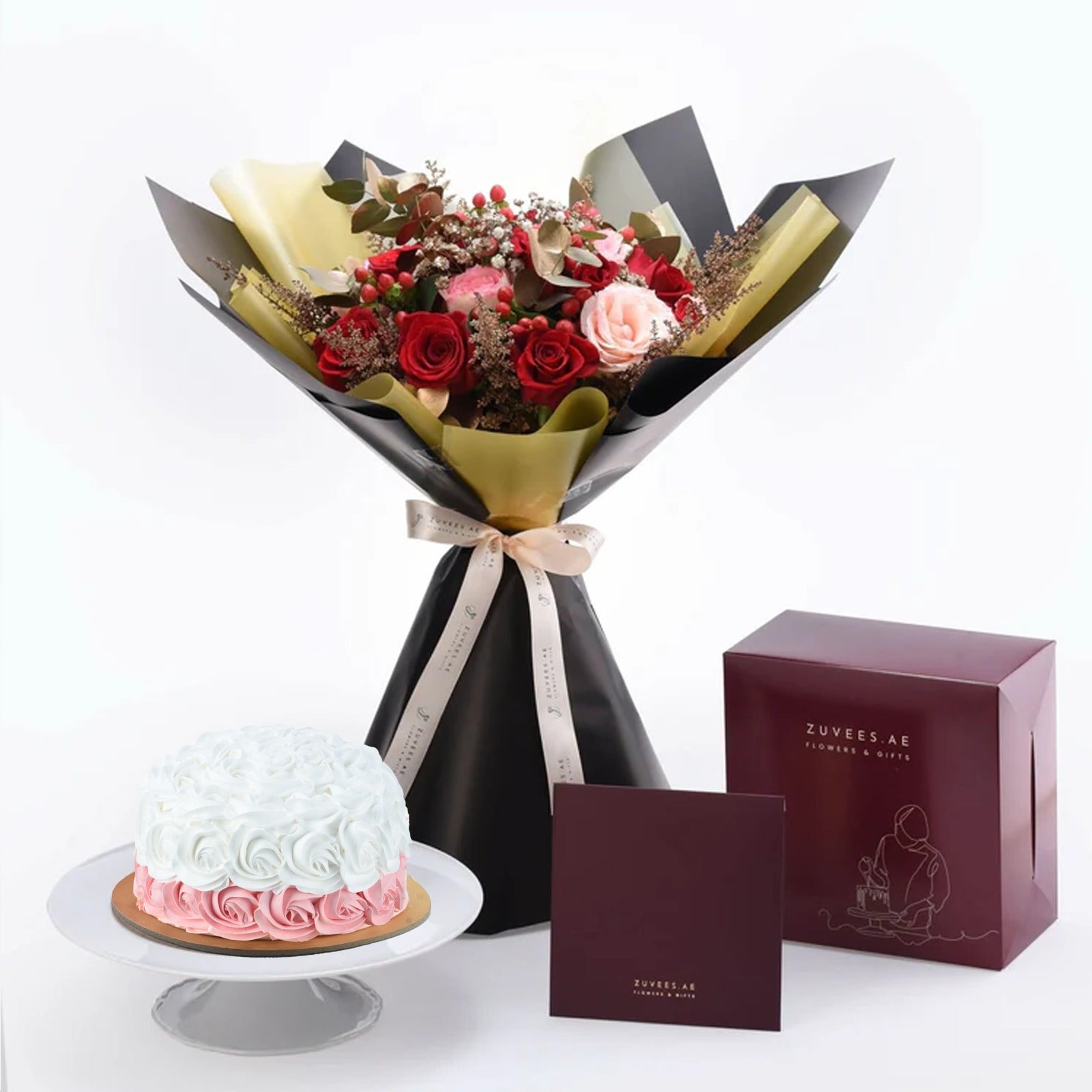 The Golden Romance Bouquet Cake Combo - Zuvees.ae