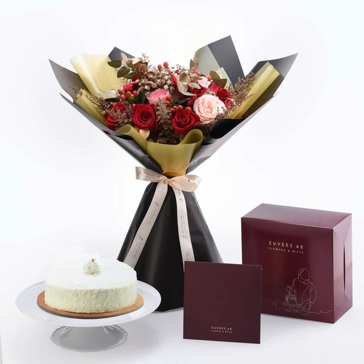 The Golden Romance Bouquet Cake Combo - Zuvees.ae