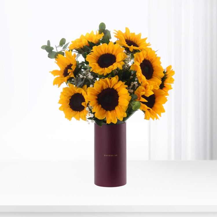 Golden Ten Sunflowers Signature Vase