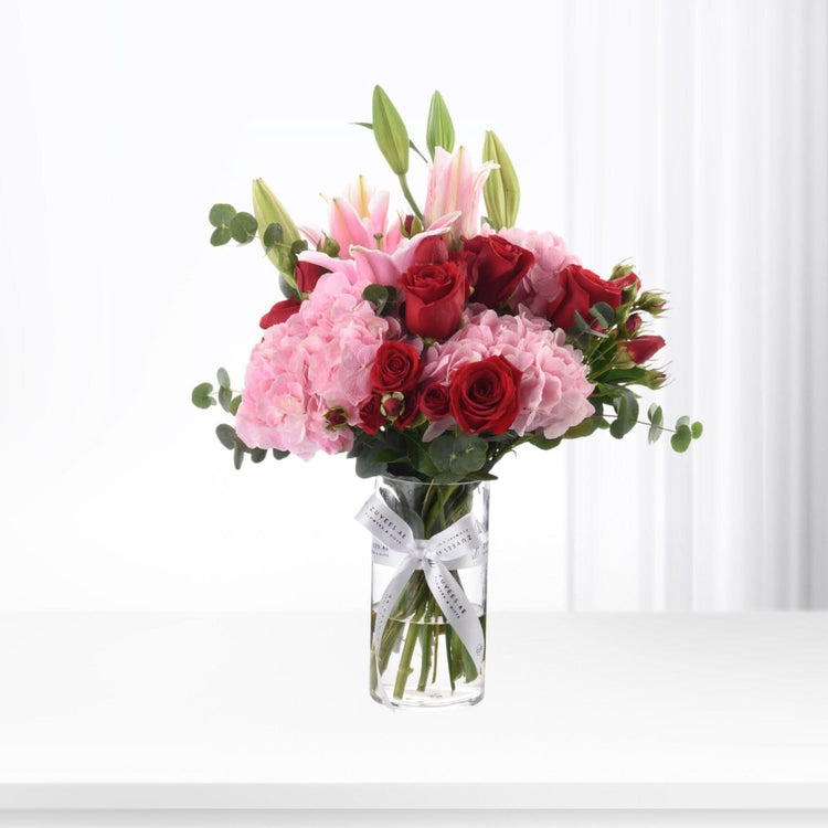 Roses Over Pink Clouds Glass Vase