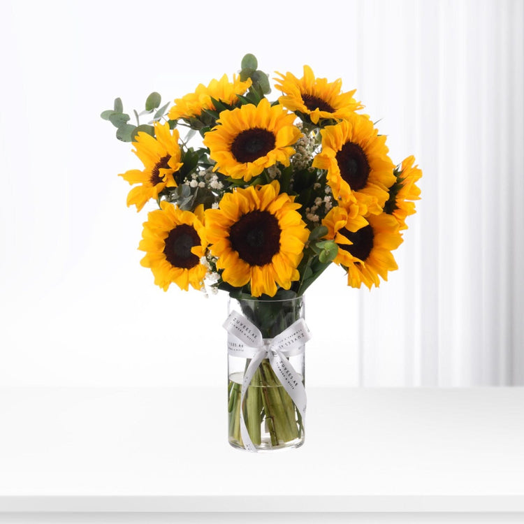 The Golden Ten Sunflowers Glass Vase