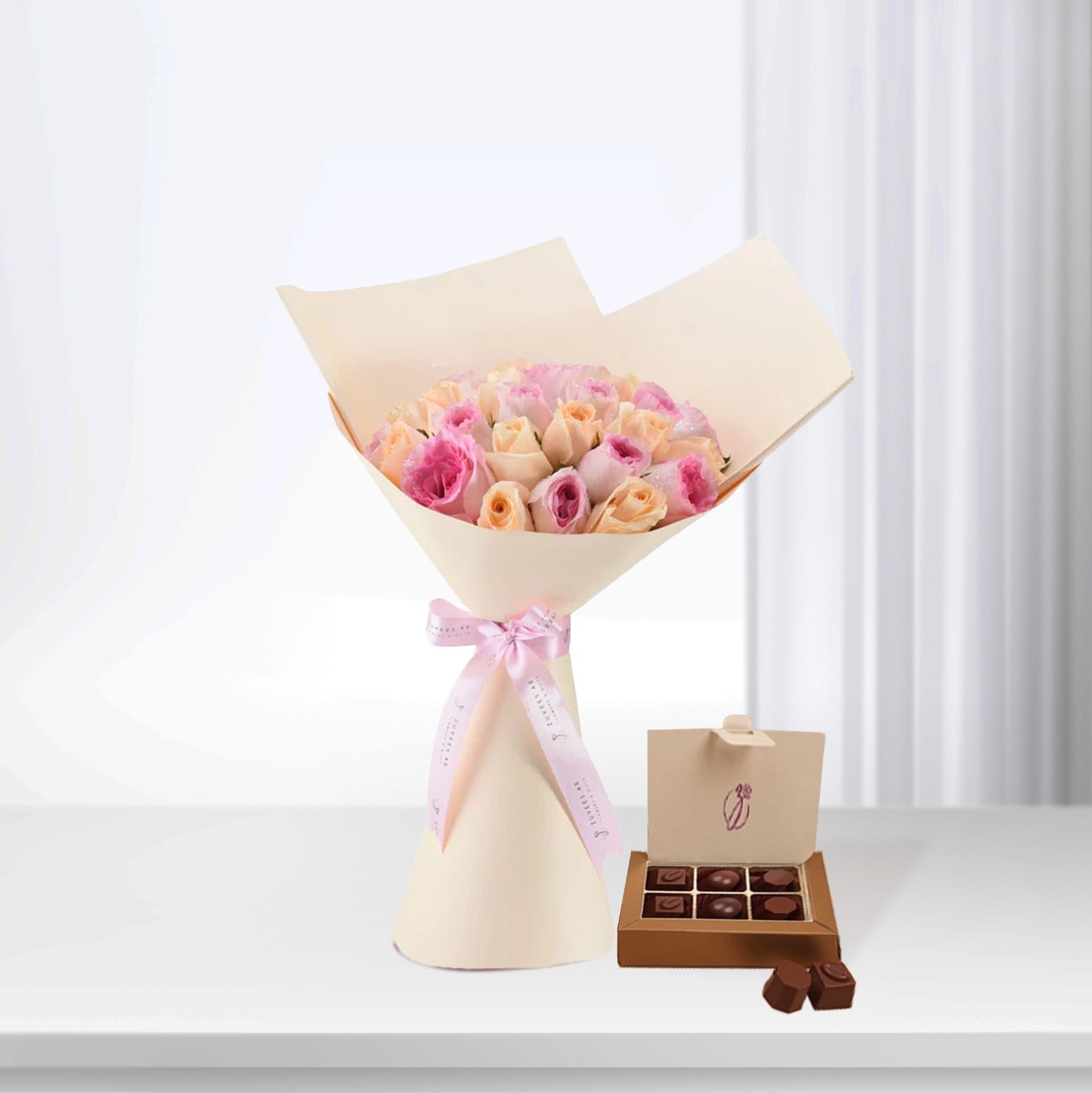Peach & Pink Delight with Chocolate Combo