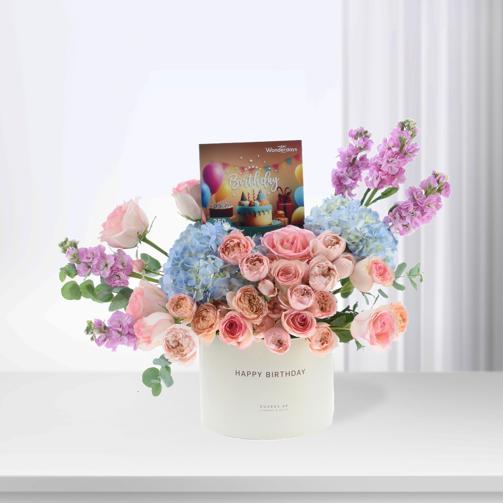 Blush & Blue Birthday Bloom Experience Box – Flowers & Wondergifts