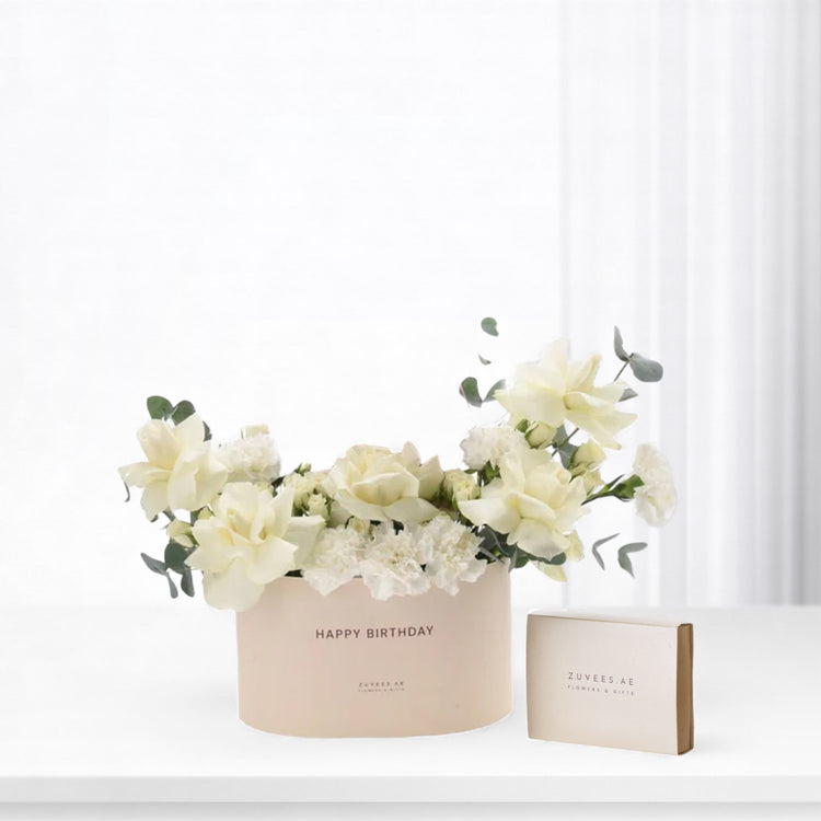 White Mirage Happy Birthday Box Chocolate Combo - Zuvees.ae