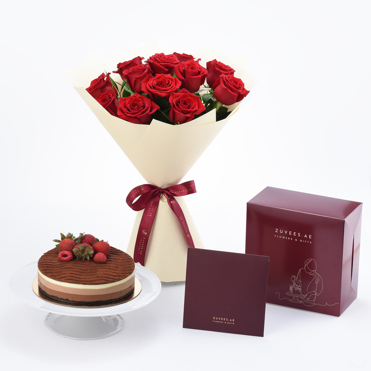 12 Roses Eternal Love Bouquet with Cake