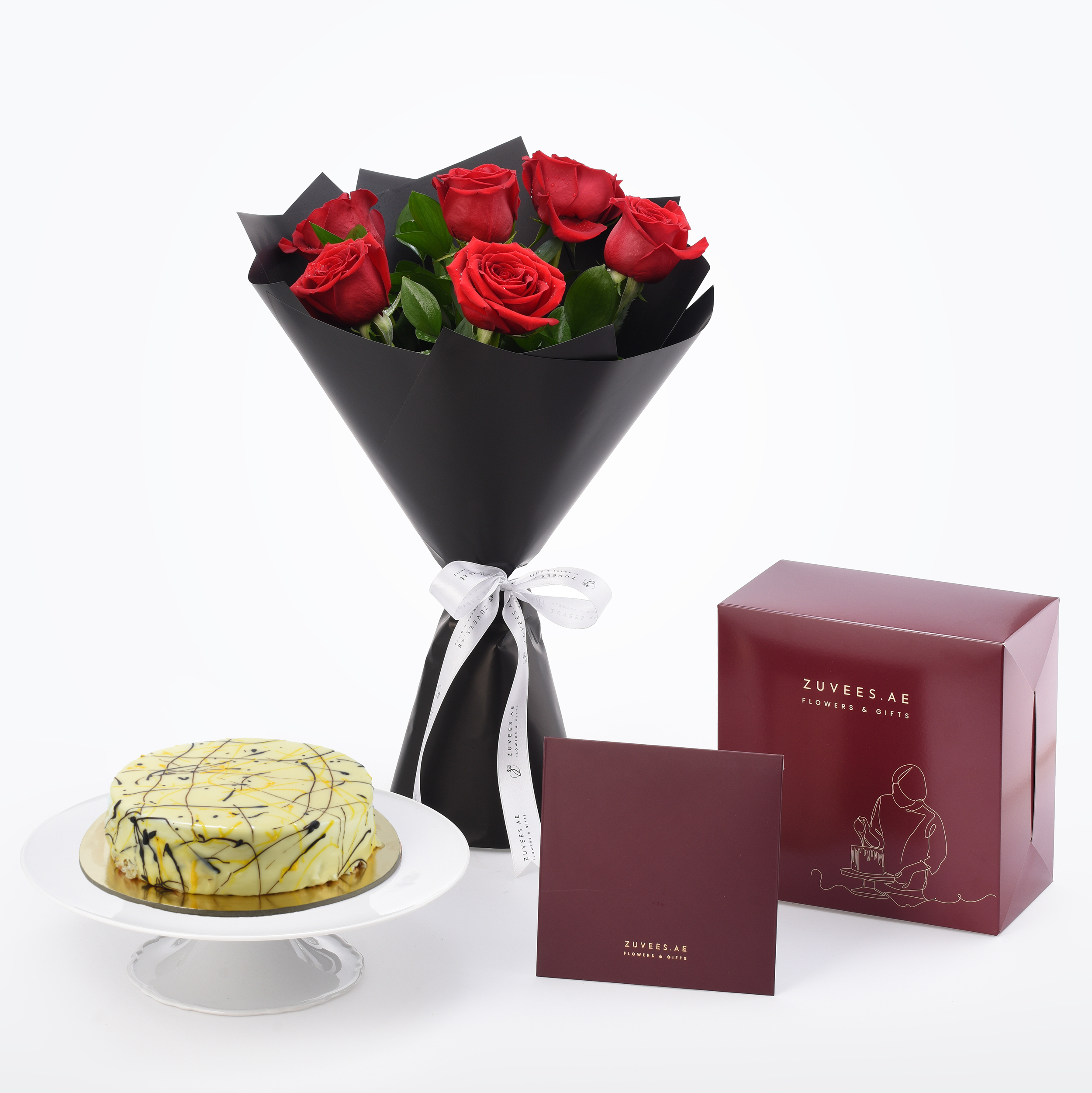 6 Roses Royal Romance Bouquet with Cake