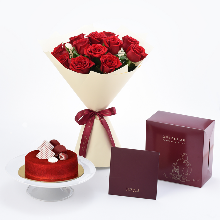 12 Roses Eternal Love Bouquet with Cake