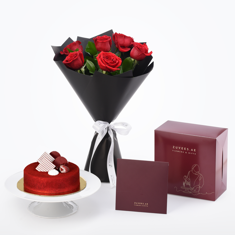 6 Roses Royal Romance Bouquet with Cake