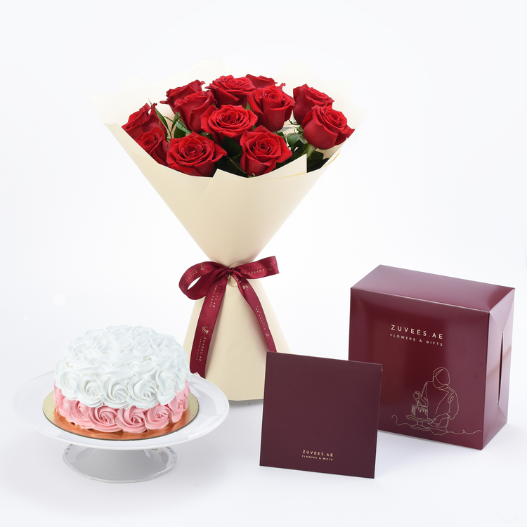 12 Roses Eternal Love Bouquet with Cake