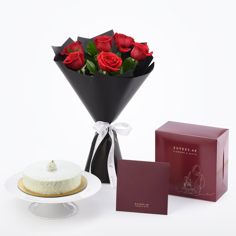 6 Roses Royal Romance Bouquet with Cake