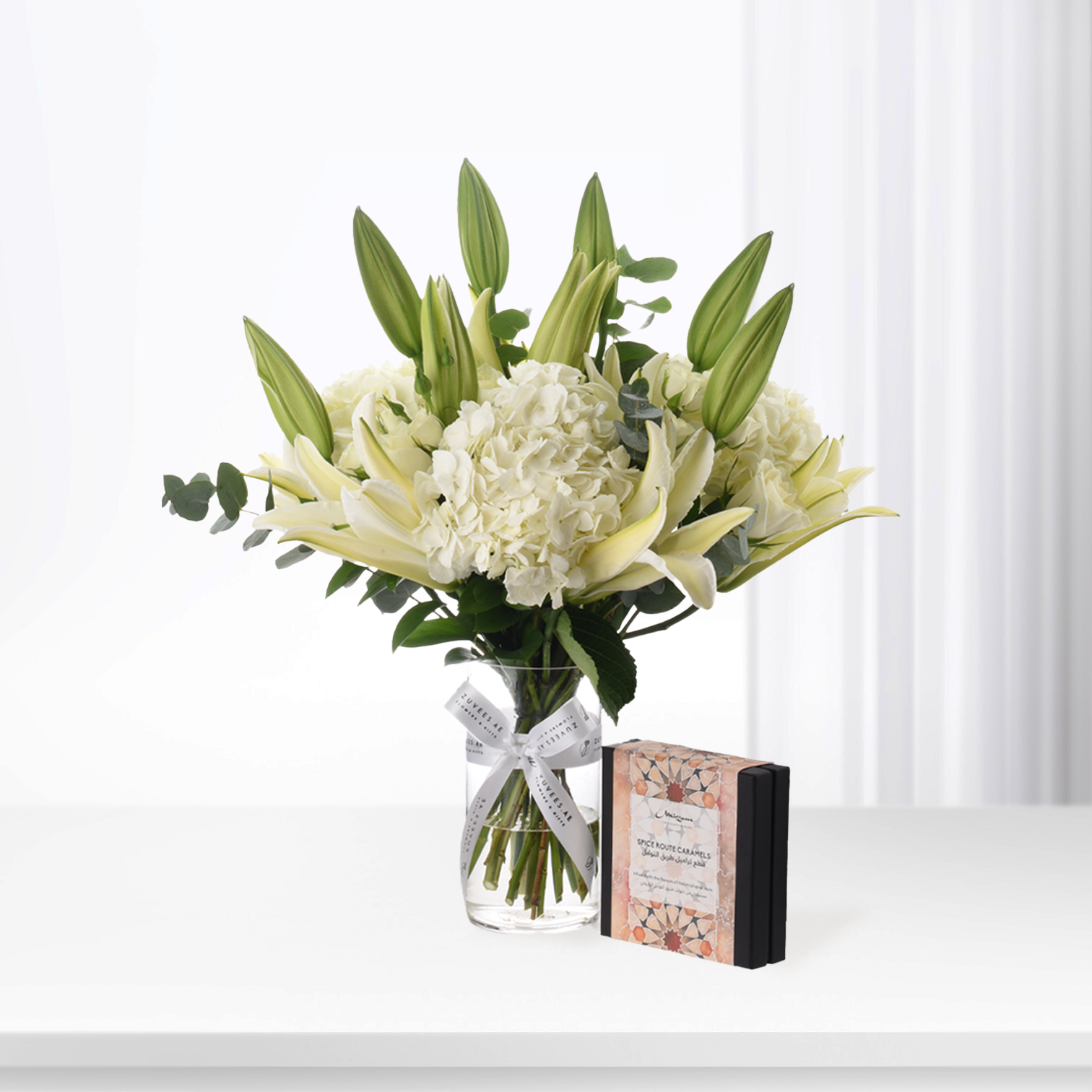 Celestial Bloom Glass Vase With Chocolate Combo