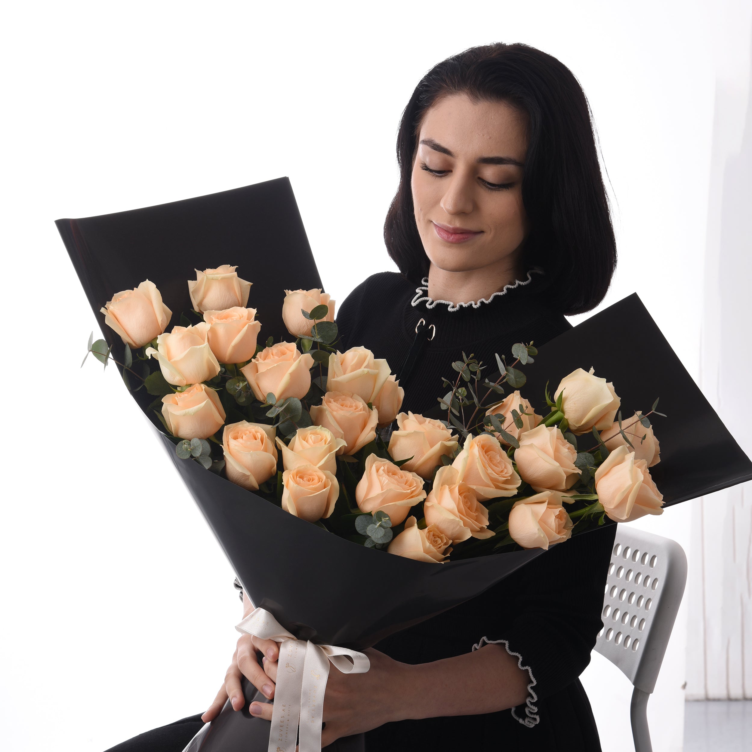 Ivory Peach Roses Bouquet
