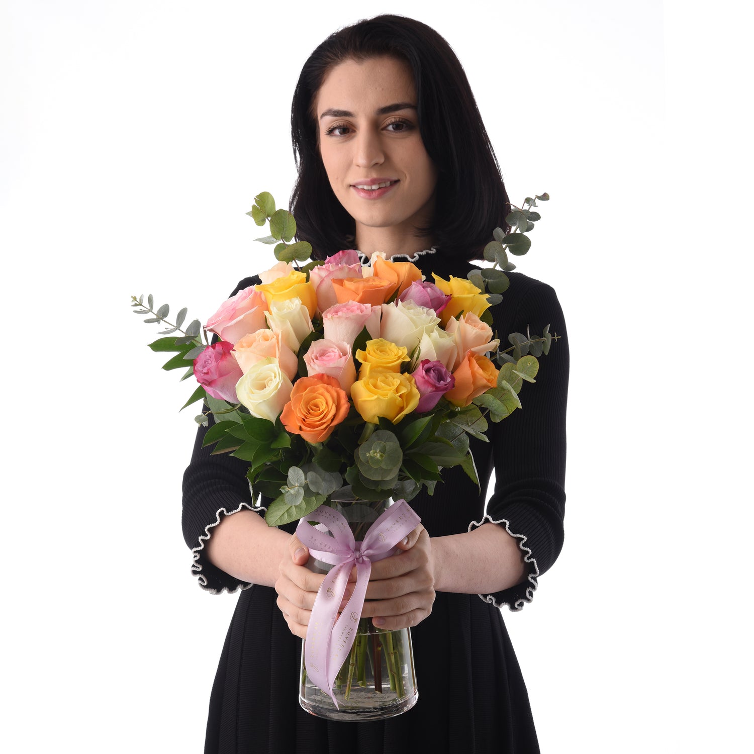 Rainbow Blush Multi-Rose Vase