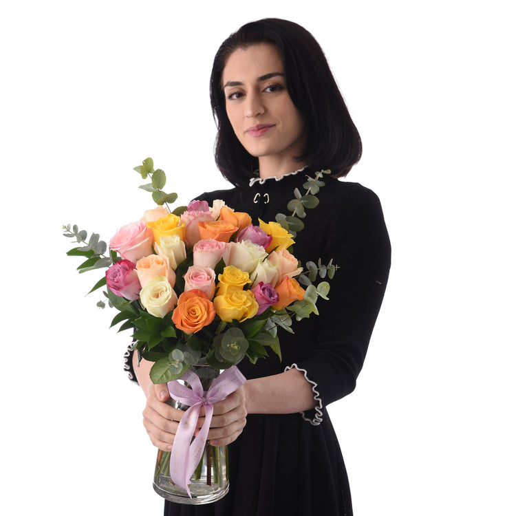 Rainbow Blush Multi-Rose Vase