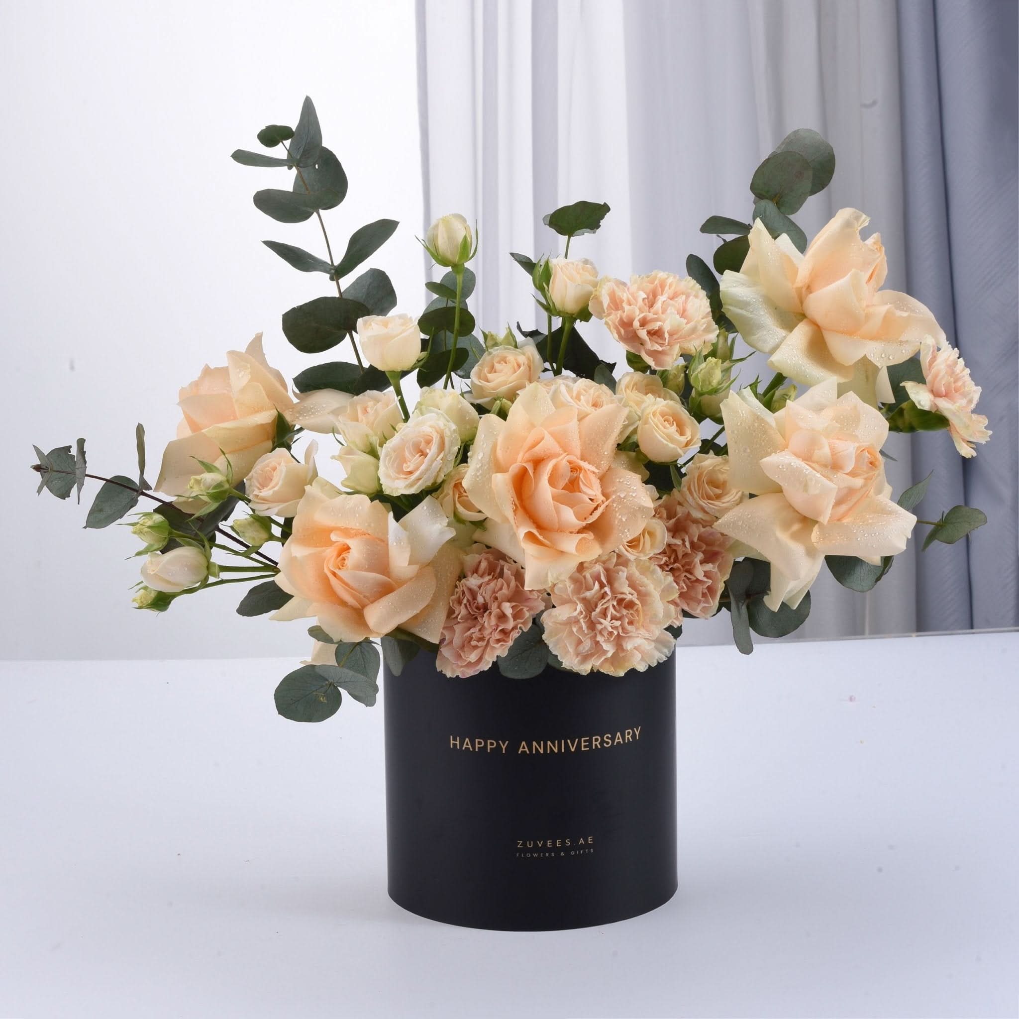 Peach Radiance Anniversary Bloom Box - Zuvees.ae