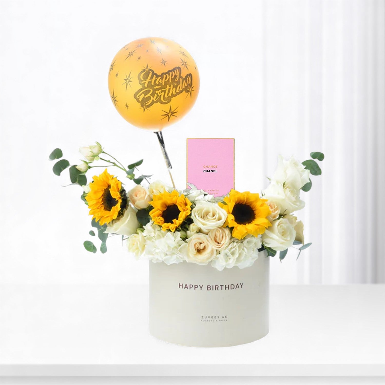 Sunflower & Perfume Birthday Box - Zuvees.ae