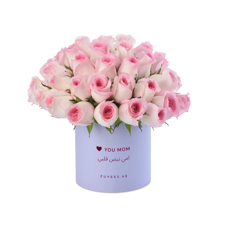 50 Blush Roses In Blue Vase To Mom - Zuvees.ae