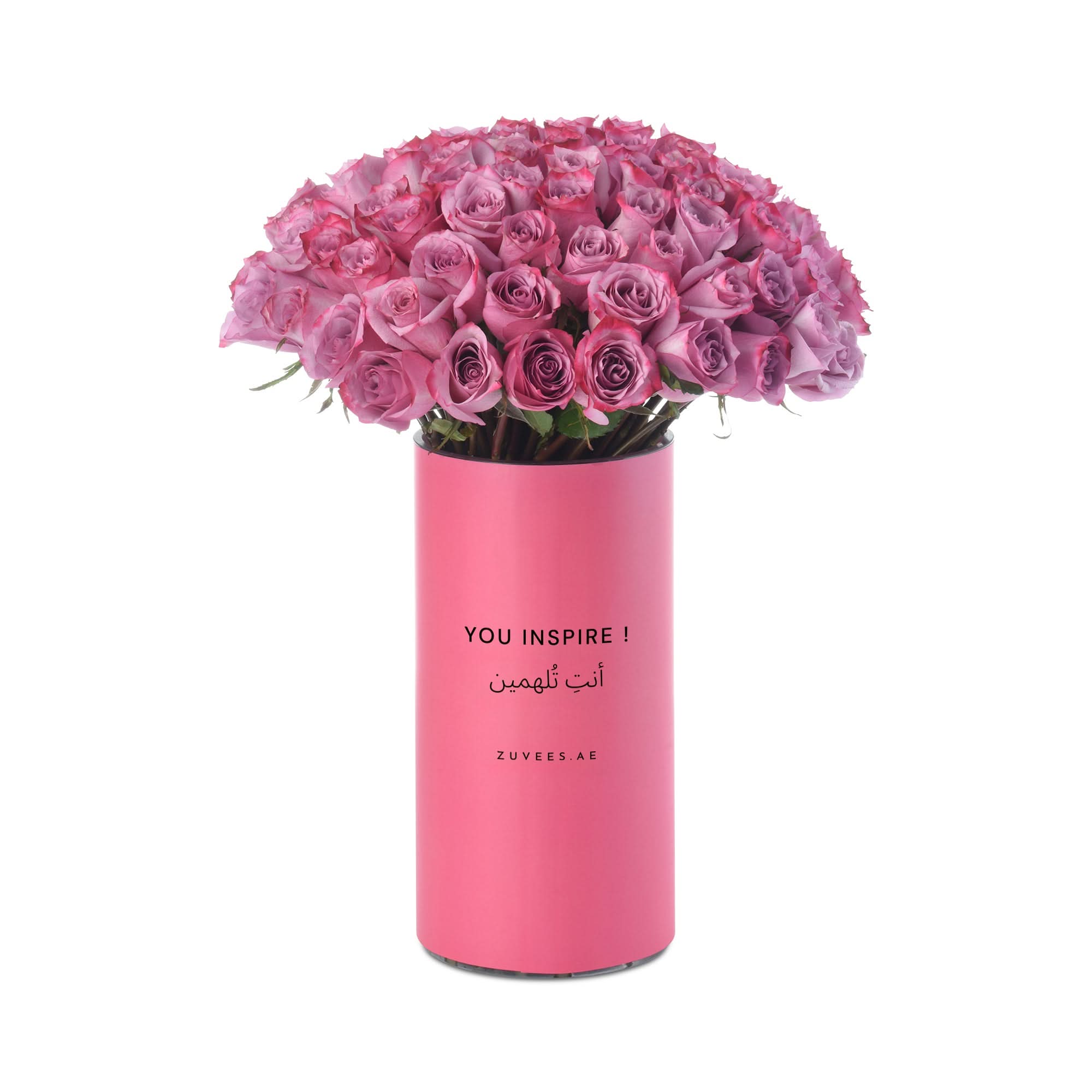 100 Purple Roses "You Inspire" Vase - Zuvees.ae