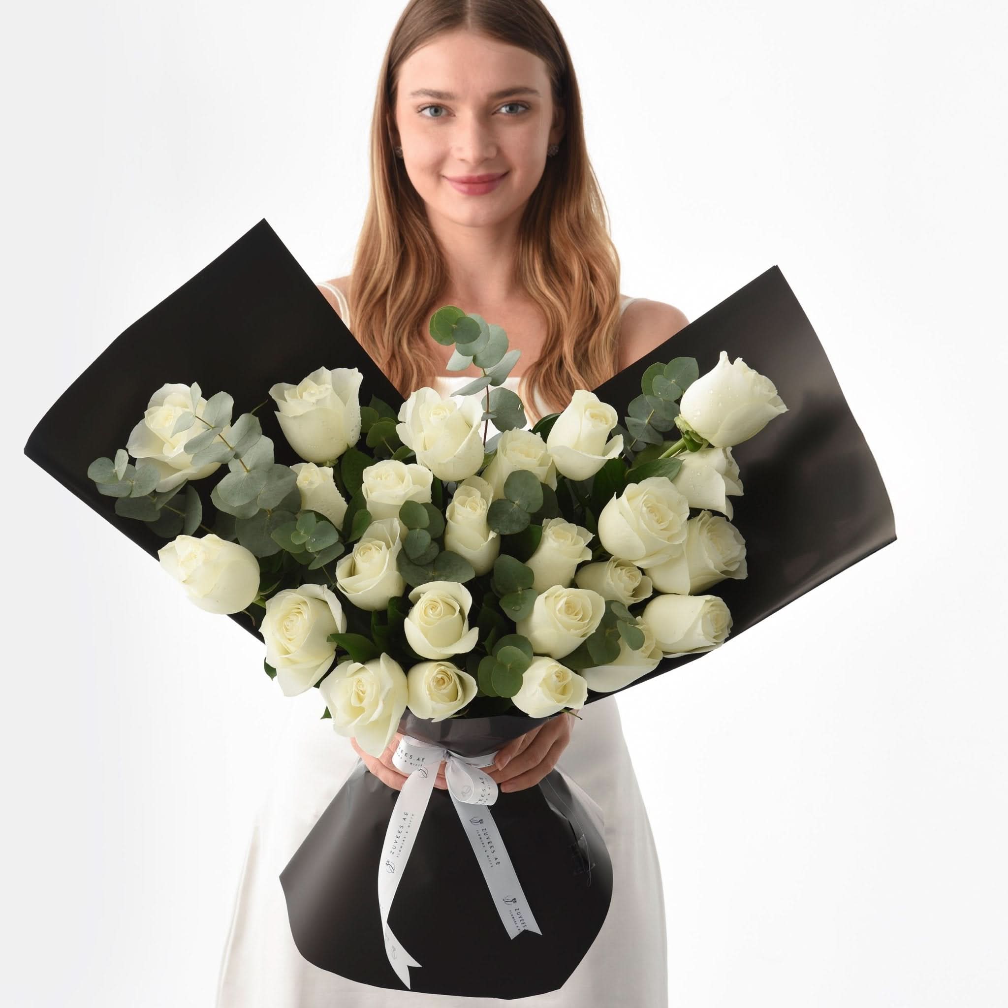 Snow Petals Bouquet with Chocolate Cake - Zuvees.ae