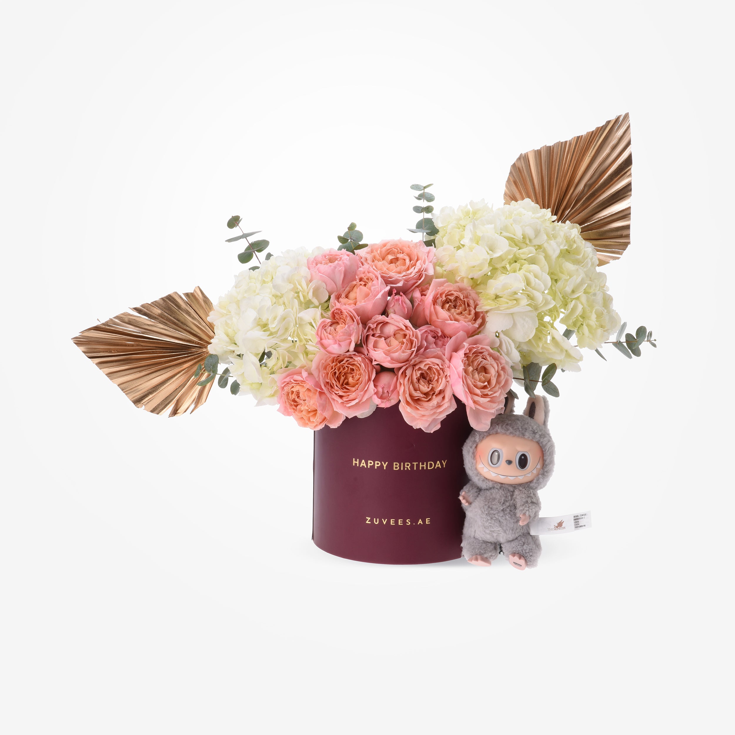 Golden Peach – Birthday Bloom Box with Labubu