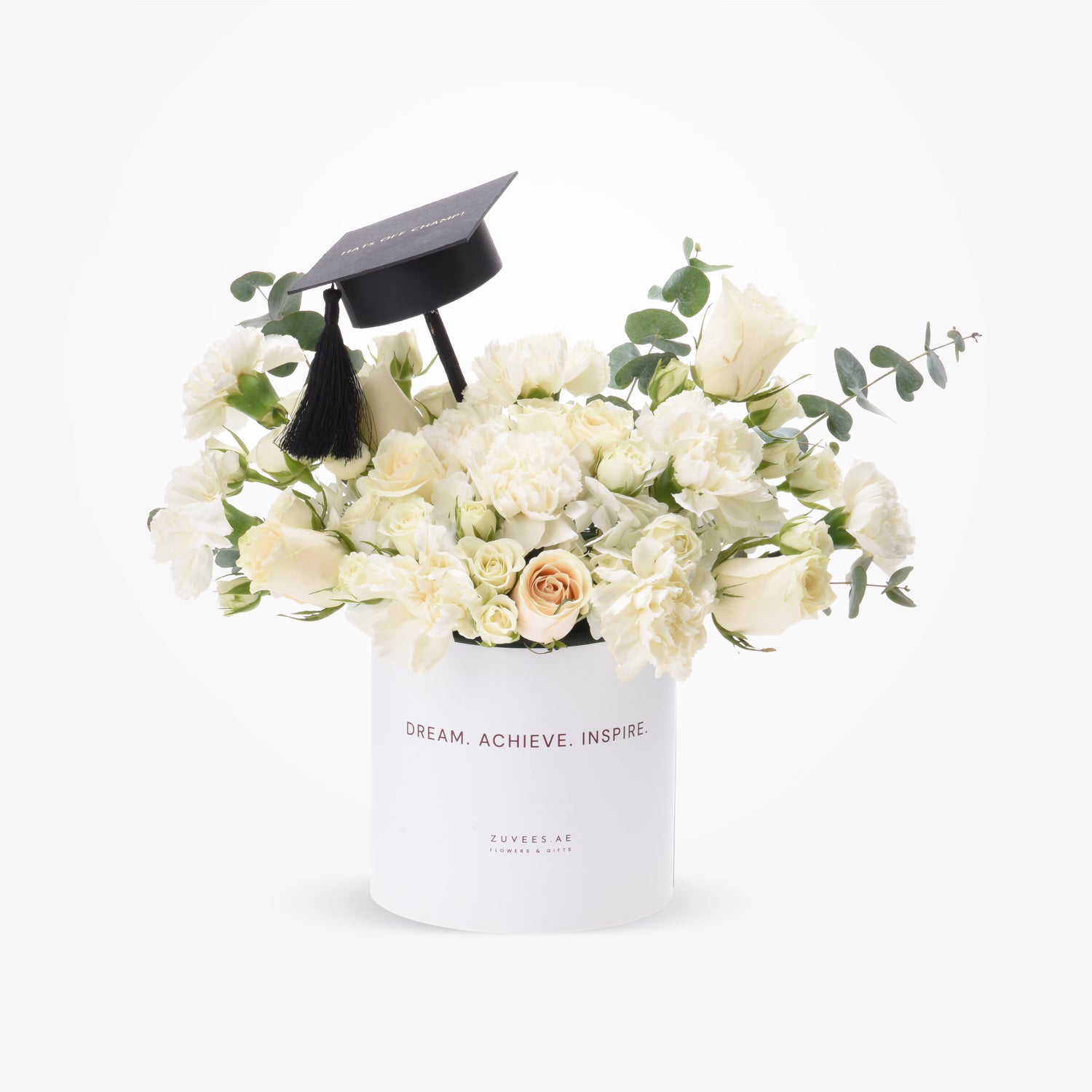 The Purest Triumph – All-White Graduation Flower Box