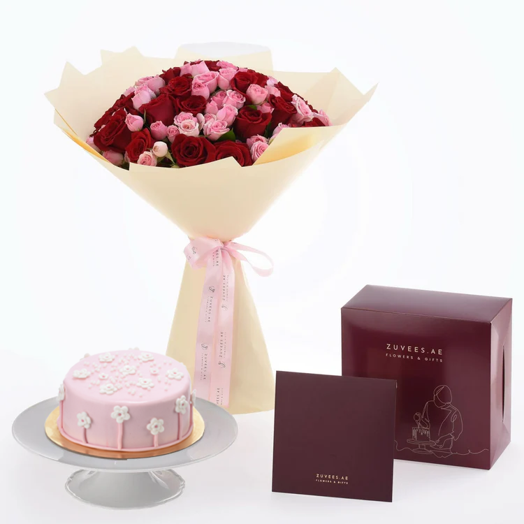 Freedom of Love 50 Rose Bouquet with Chocolate Cake