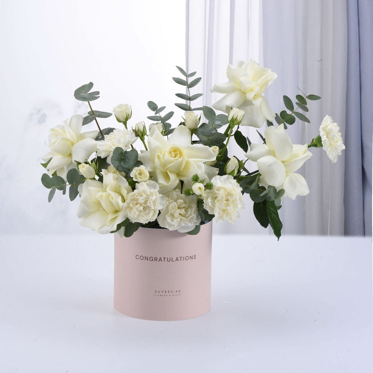 Etheral White Congratulations Bloom Box - Zuvees.ae