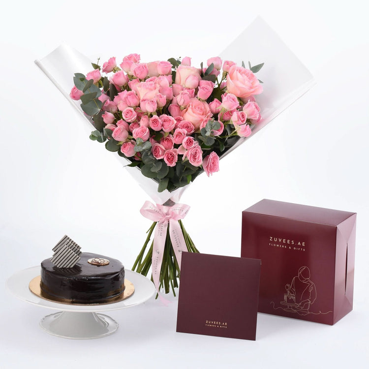Pink Perfection with Chocolate Cake - Zuvees.ae